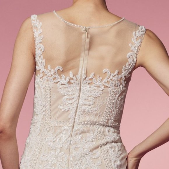 NEW FLOOR LENGTH SLEEVELESS EMBROIDERED BEADED DRESS WITH ZIPPER BACK NX E1006P - Picture 5 of 8